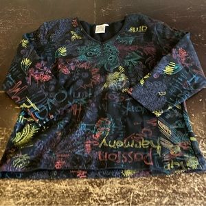 Parsley & Sage Abstract Paisley Sweater Women's Large Black Boho Long Sleeve